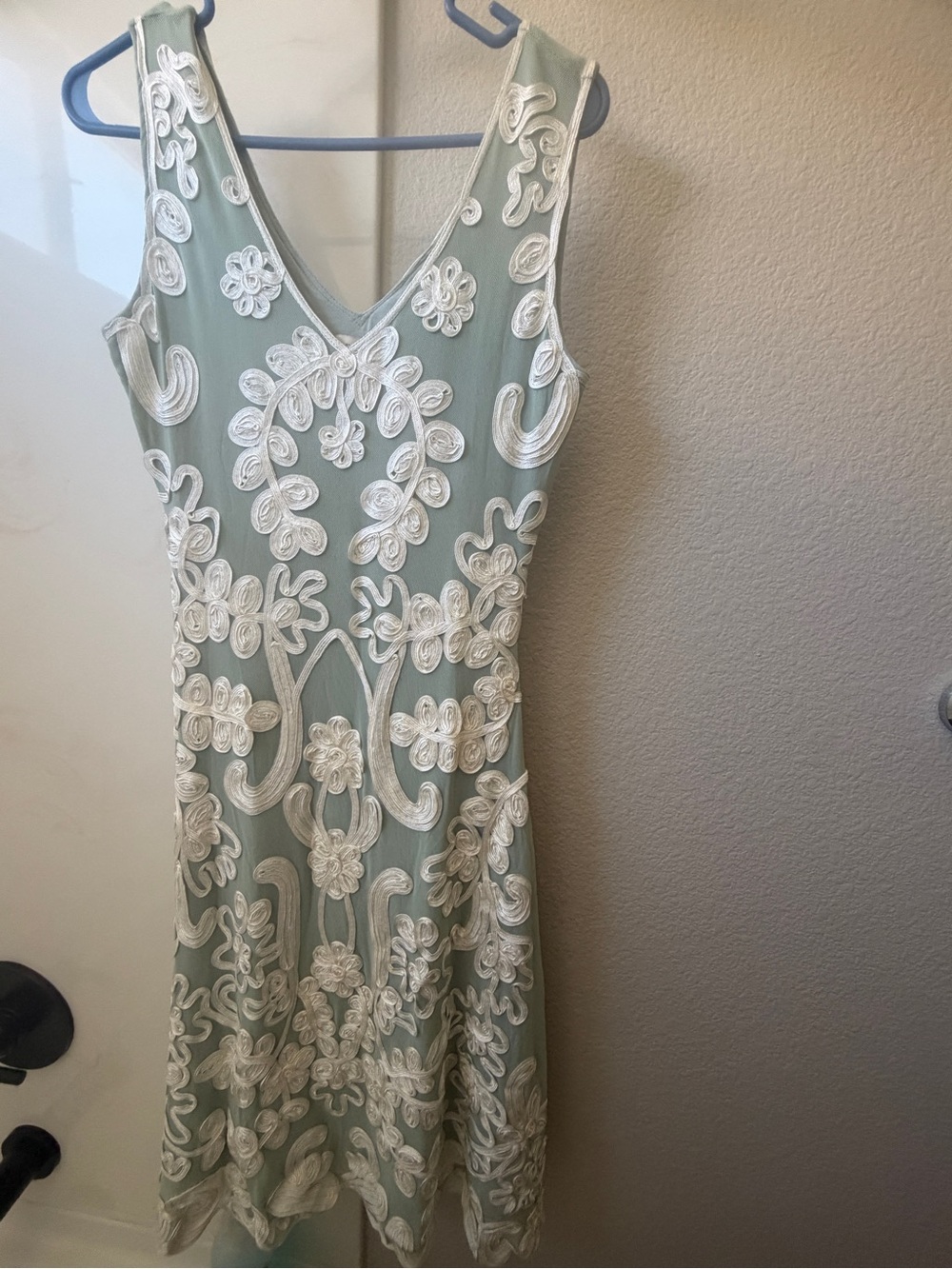 Sundance Sage Green Sleeveless V-Neck Dress with Ivory Embroidery